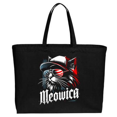 Meowica Usa Merica Cat 4th Of July Funny Patriotic Cotton Canvas Jumbo Tote