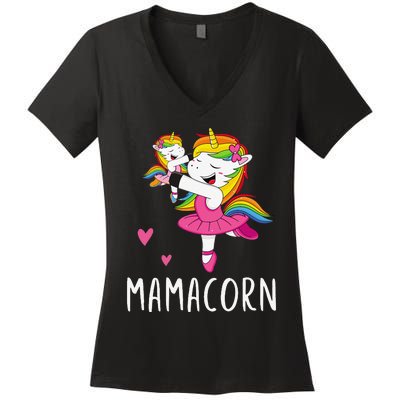 Mamacorn Unicorn Mama Ballerina Mother's Day Gift Women's V-Neck T-Shirt