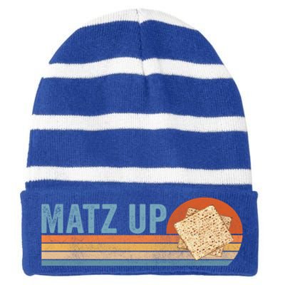 Matz Up Matzo Slang Wassup What's Up Wuzzup Funny Passover Gift Striped Beanie with Solid Band