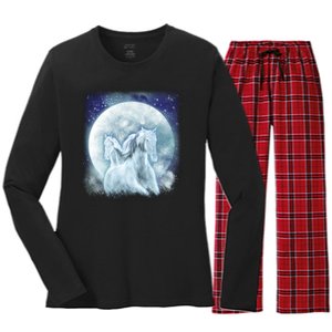 Mystic Unicorn Moon Women's Long Sleeve Flannel Pajama Set 