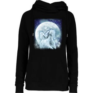 Mystic Unicorn Moon Womens Funnel Neck Pullover Hood