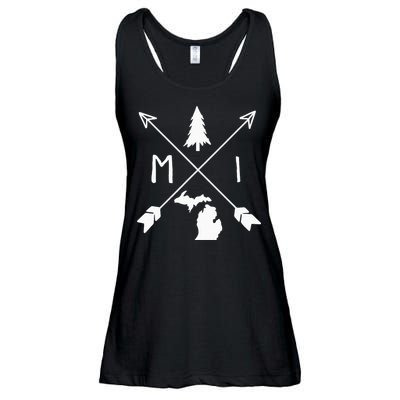Michigan Up North Home State Midwest Vintage Retro Ladies Essential Flowy Tank