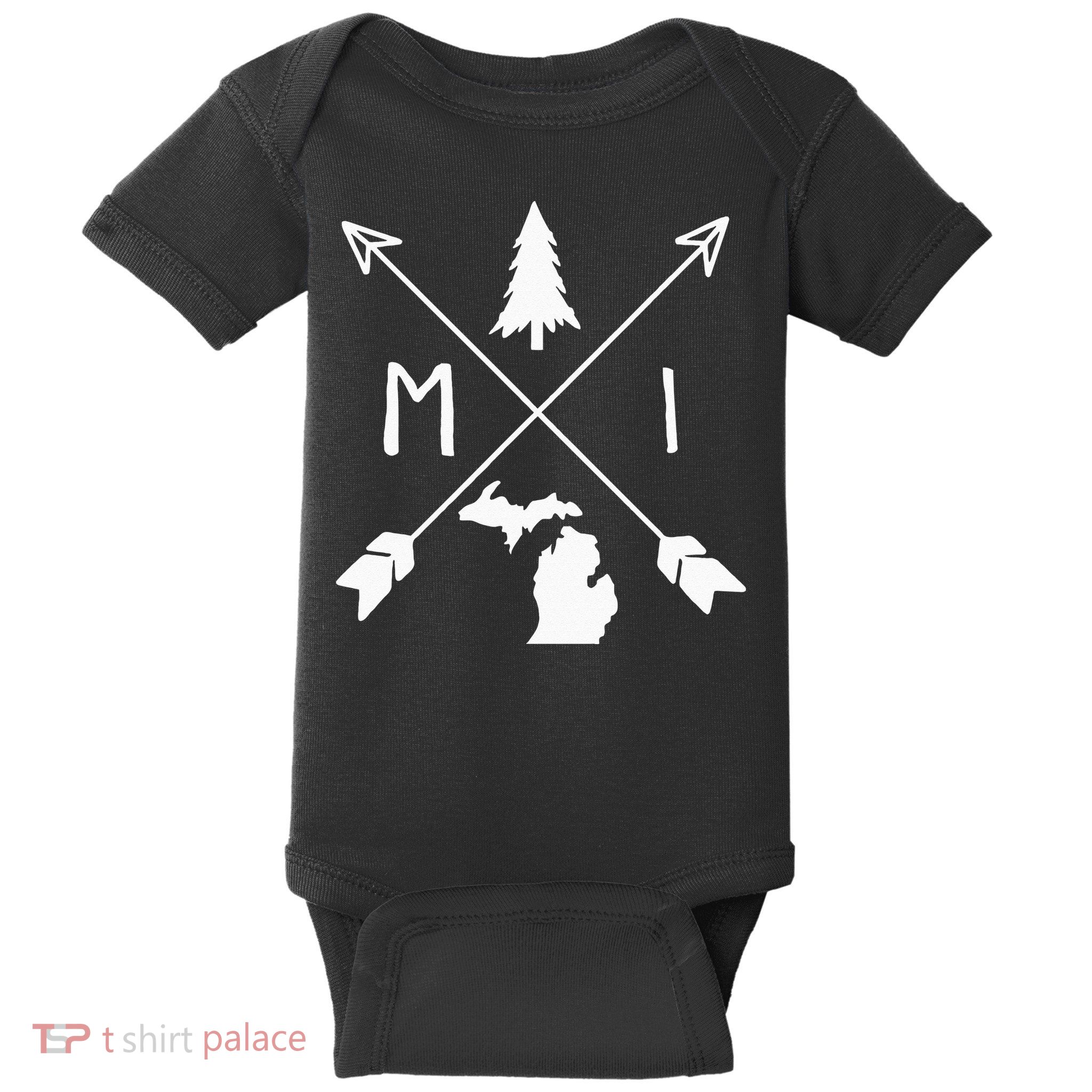 Michigan Up North Home State Midwest Vintage Retro Baby Bodysuit