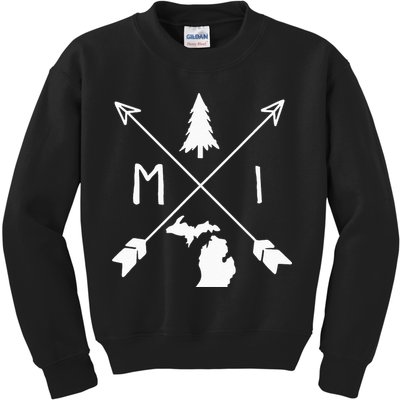 Michigan Up North Home State Midwest Vintage Retro Kids Sweatshirt
