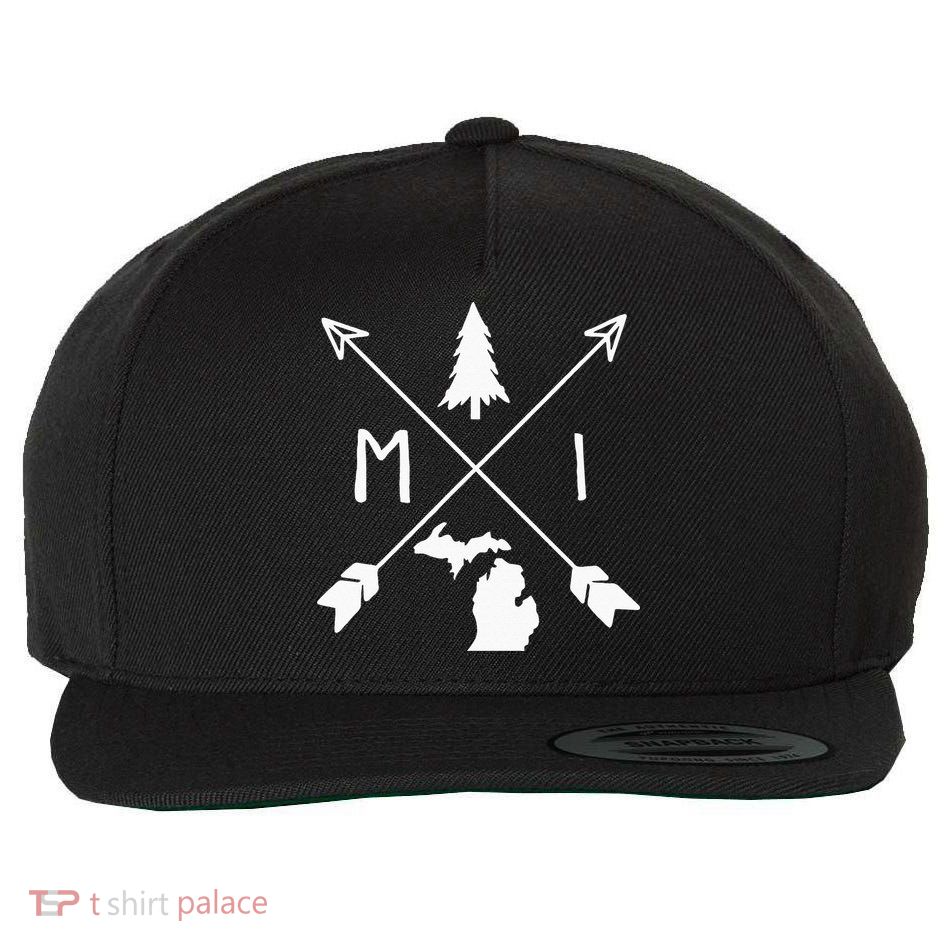 Michigan Up North Home State Midwest Vintage Retro Wool Snapback Cap