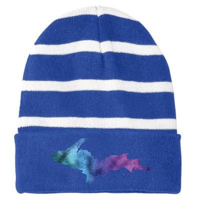 Michigan Up North Upper Peninsula Gift Striped Beanie with Solid Band