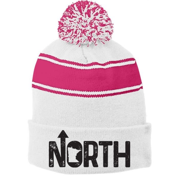 Minnesota Up North State Map Pride Gift Stripe Pom Pom Beanie