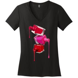 Make Up Nail Polish Makeup Cosmetics Manicure Nail Tech Gift Women's V-Neck T-Shirt