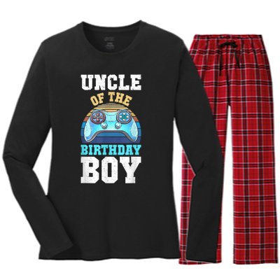 Men Uncle Of The Birthday Boy Matching Video Gamer Birthday Women's Long Sleeve Flannel Pajama Set 