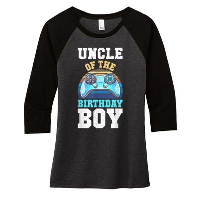 Men Uncle Of The Birthday Boy Matching Video Gamer Birthday Women's Tri-Blend 3/4-Sleeve Raglan Shirt