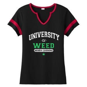 Marijuana U.N.I.V.E.R.S.I.T.Y Of Weed Ladies Halftime Notch Neck Tee