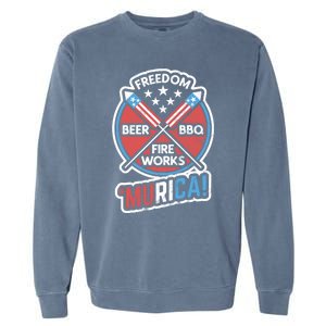 Murica Usa Patriotic 4th Of July Fireworks Bbq Beer Freedom Gift Garment-Dyed Sweatshirt