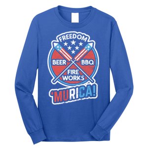 Murica Usa Patriotic 4th Of July Fireworks Bbq Beer Freedom Gift Long Sleeve Shirt