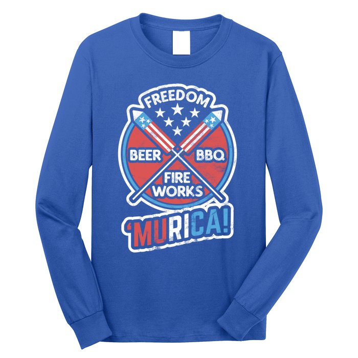 Murica Usa Patriotic 4th Of July Fireworks Bbq Beer Freedom Gift Long Sleeve Shirt