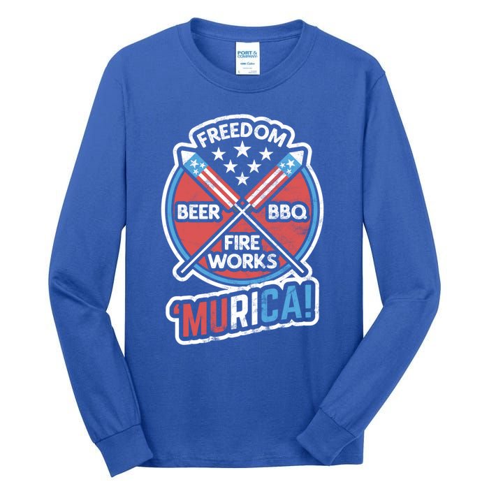 Murica Usa Patriotic 4th Of July Fireworks Bbq Beer Freedom Gift Tall Long Sleeve T-Shirt