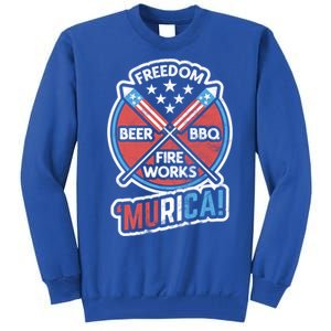 Murica Usa Patriotic 4th Of July Fireworks Bbq Beer Freedom Gift Tall Sweatshirt