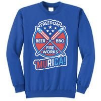 Murica Usa Patriotic 4th Of July Fireworks Bbq Beer Freedom Gift Tall Sweatshirt