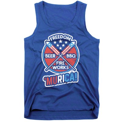 Murica Usa Patriotic 4th Of July Fireworks Bbq Beer Freedom Gift Tank Top