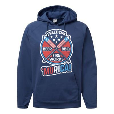 Murica Usa Patriotic 4th Of July Fireworks Bbq Beer Freedom Gift Performance Fleece Hoodie