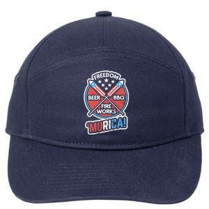 Murica Usa Patriotic 4th Of July Fireworks Bbq Beer Freedom Gift 7-Panel Snapback Hat