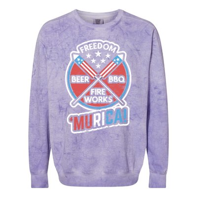 Murica Usa Patriotic 4th Of July Fireworks Bbq Beer Freedom Gift Colorblast Crewneck Sweatshirt