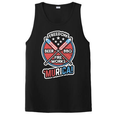 Murica Usa Patriotic 4th Of July Fireworks Bbq Beer Freedom Gift PosiCharge Competitor Tank