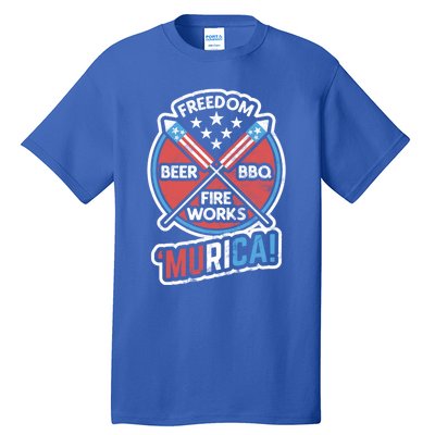 Murica Usa Patriotic 4th Of July Fireworks Bbq Beer Freedom Gift Tall T-Shirt