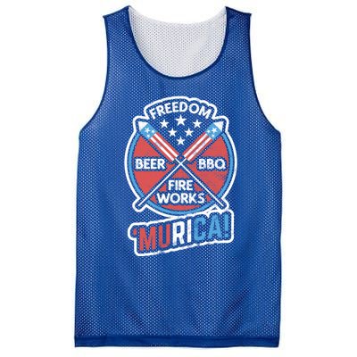 Murica Usa Patriotic 4th Of July Fireworks Bbq Beer Freedom Gift Mesh Reversible Basketball Jersey Tank