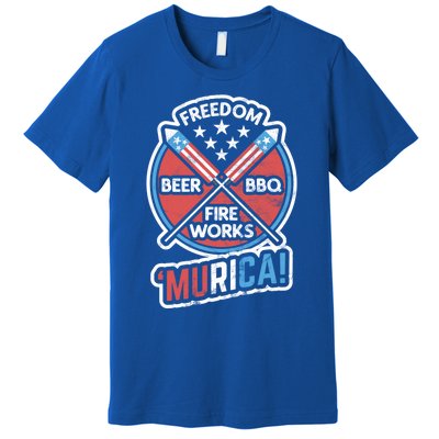 Murica Usa Patriotic 4th Of July Fireworks Bbq Beer Freedom Gift Premium T-Shirt