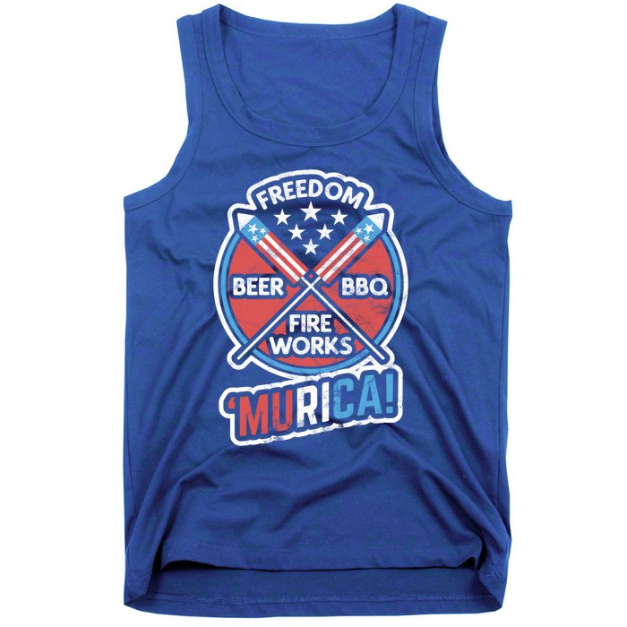 Murica Usa Patriotic 4th Of July Fireworks Bbq Beer Freedom Gift Tank Top