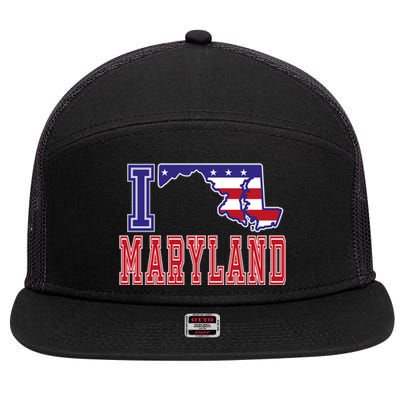 Maryland Usa Patriotic Usa Flag I Love Maryland Gift 7 Panel Mesh Trucker Snapback Hat