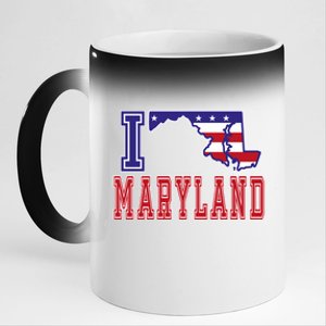 Maryland Usa Patriotic Usa Flag I Love Maryland Gift 11oz Black Color Changing Mug