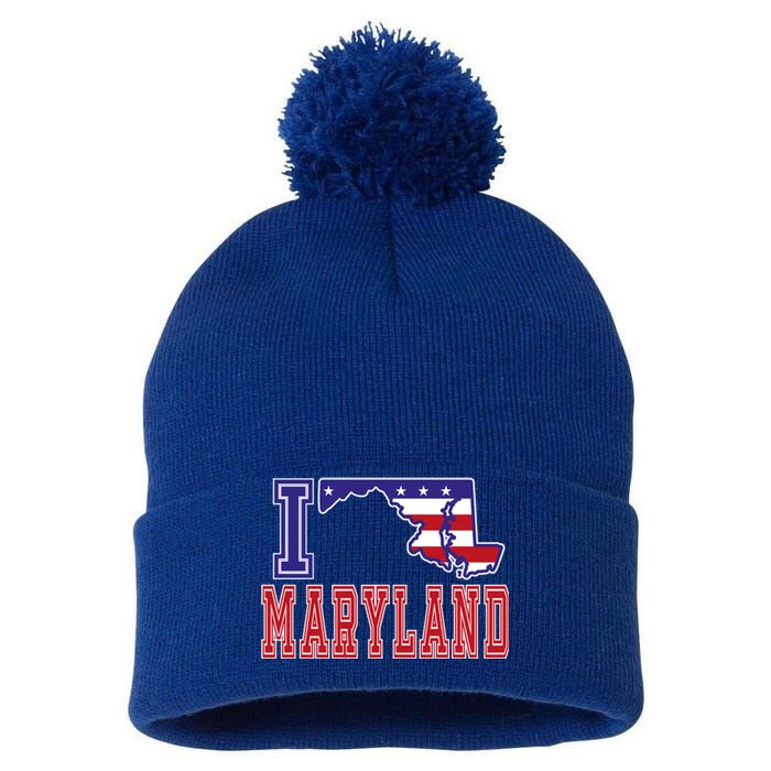 Maryland Usa Patriotic Usa Flag I Love Maryland Gift Pom Pom 12in Knit Beanie