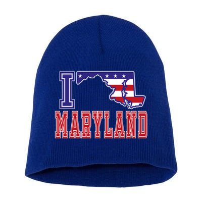 Maryland Usa Patriotic Usa Flag I Love Maryland Gift Short Acrylic Beanie