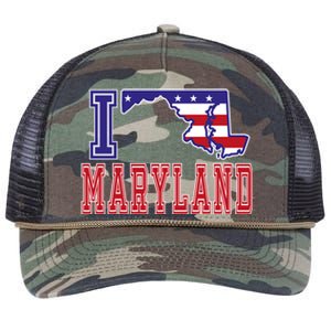 Maryland Usa Patriotic Usa Flag I Love Maryland Gift Retro Rope Trucker Hat Cap