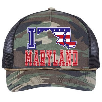 Maryland Usa Patriotic Usa Flag I Love Maryland Gift Retro Rope Trucker Hat Cap