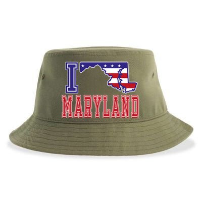 Maryland Usa Patriotic Usa Flag I Love Maryland Gift Sustainable Bucket Hat