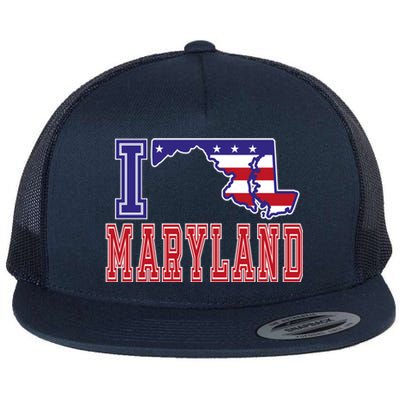 Maryland Usa Patriotic Usa Flag I Love Maryland Gift Flat Bill Trucker Hat