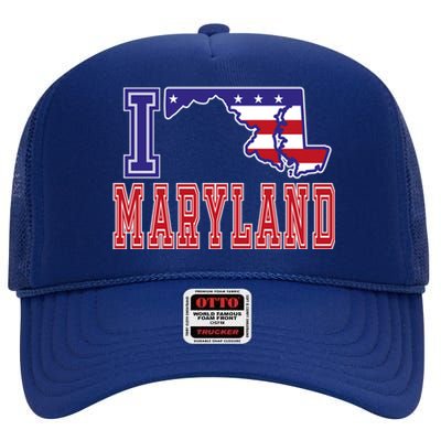 Maryland Usa Patriotic Usa Flag I Love Maryland Gift High Crown Mesh Back Trucker Hat