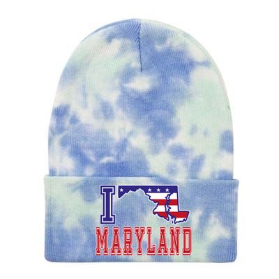 Maryland Usa Patriotic Usa Flag I Love Maryland Gift Tie Dye 12in Knit Beanie