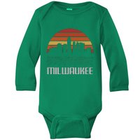 Milwaukee Usa Retro Vintage Sunset Skyline Milwaukee Baby Long Sleeve Bodysuit