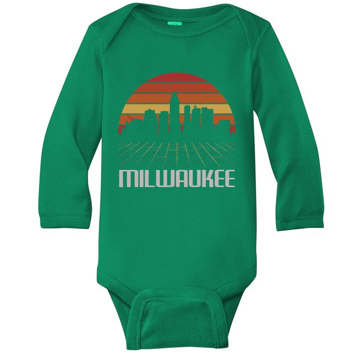 Milwaukee Usa Retro Vintage Sunset Skyline Milwaukee Baby Long Sleeve Bodysuit