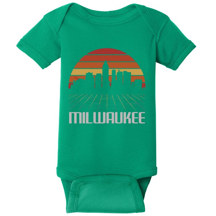 Milwaukee Usa Retro Vintage Sunset Skyline Milwaukee Baby Bodysuit