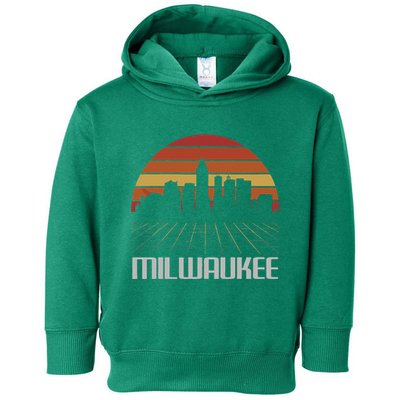 Milwaukee Usa Retro Vintage Sunset Skyline Milwaukee Toddler Hoodie