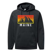 Maine Usa Retro Vintage Mountain Performance Fleece Hoodie