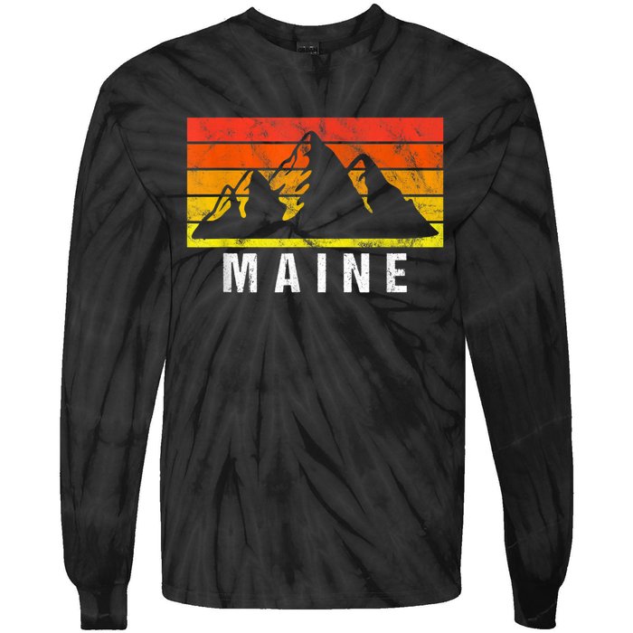 Maine Usa Retro Vintage Mountain Tie-Dye Long Sleeve Shirt