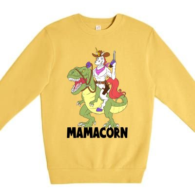 Mama Unicorn Riding Dinosaur Trex Mamacorn Cow Sheriff Gift Premium Crewneck Sweatshirt