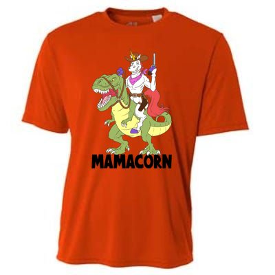 Mama Unicorn Riding Dinosaur Trex Mamacorn Cow Sheriff Gift Cooling Performance Crew T-Shirt