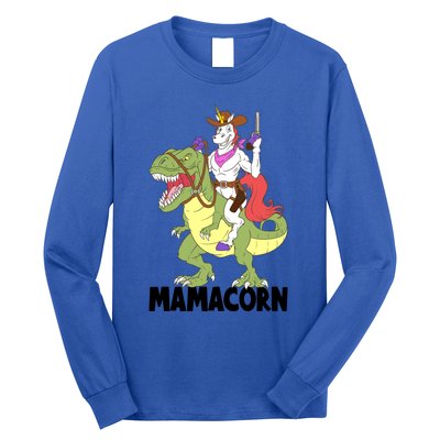 Mama Unicorn Riding Dinosaur Trex Mamacorn Cow Sheriff Gift Long Sleeve Shirt