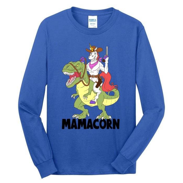 Mama Unicorn Riding Dinosaur Trex Mamacorn Cow Sheriff Gift Tall Long Sleeve T-Shirt